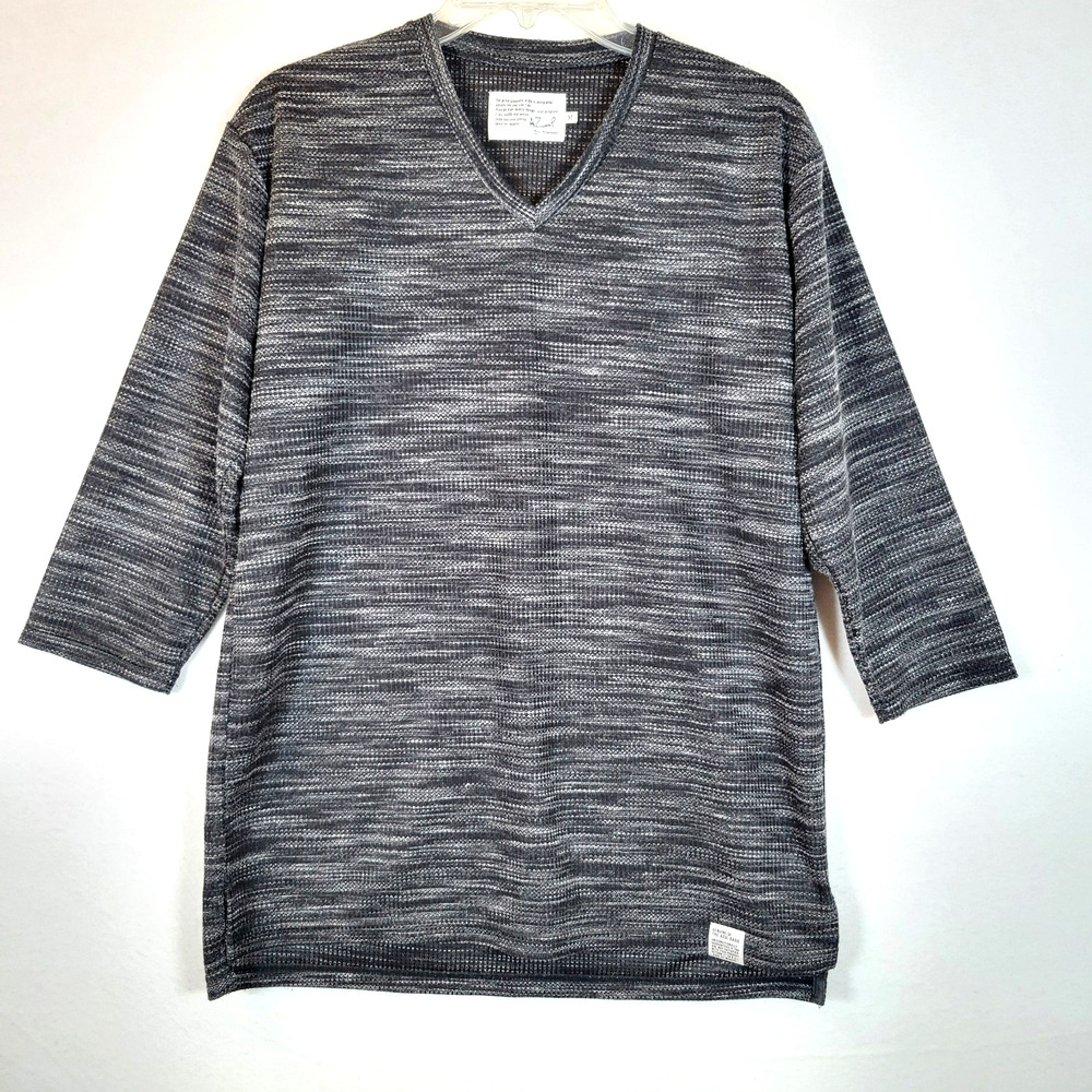 Azul by Moussy Womens 3/4 Sleeve Space Dye Ribbed Shirt Top Size Medium Gray